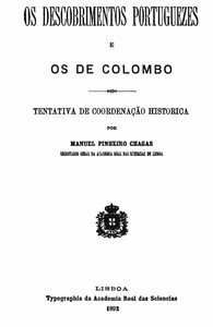 Capa do livro Os descobrimentos portuguezes e os de Colombo: Tentativa de coordenação historica